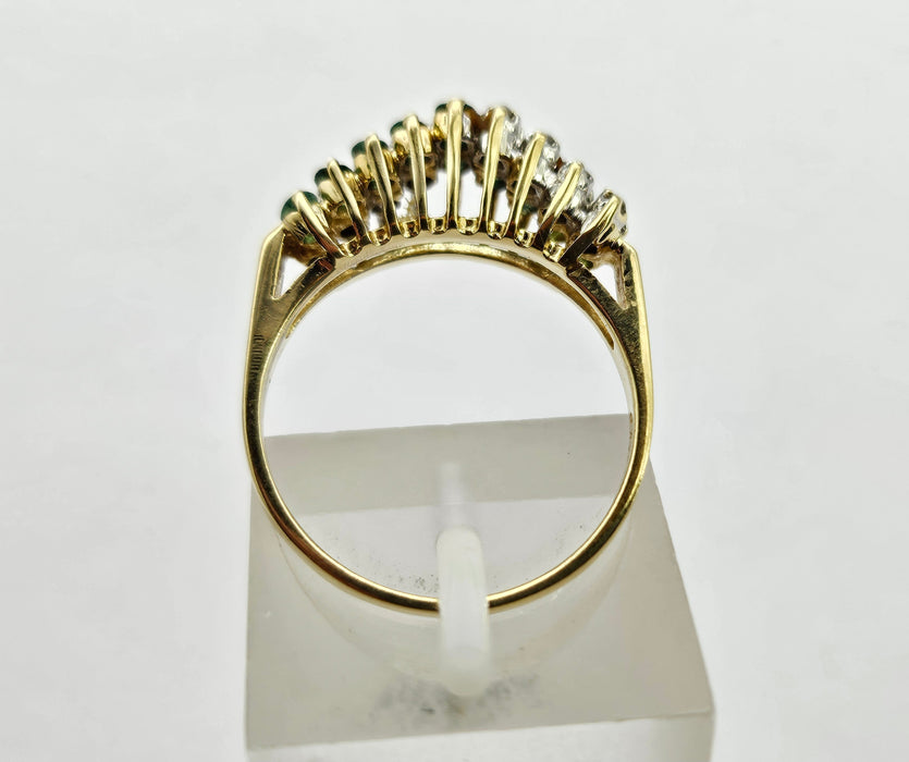 6322 Vintage;14ct Gold 10 Emeralds 8 Diamonds Half-Eternity/Stacker Ring