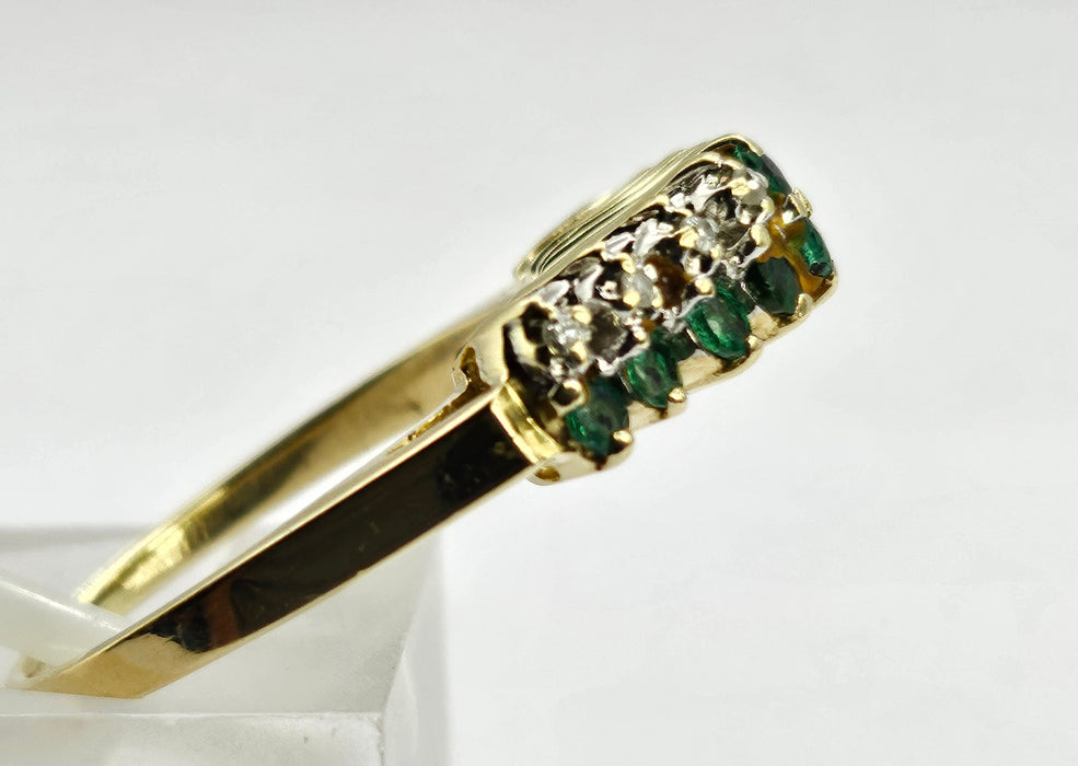 6322 Vintage;14ct Gold 10 Emeralds 8 Diamonds Half-Eternity/Stacker Ring