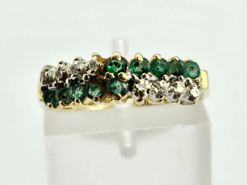 6322 Vintage;14ct Gold 10 Emeralds 8 Diamonds Half-Eternity/Stacker Ring