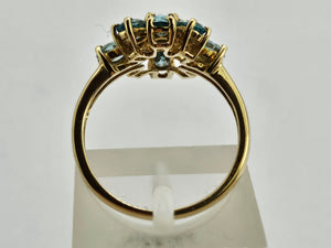 0896: Vintage: 9ct Gold 11 Swiss Blue Topaz Flower Head Ring- inspired design