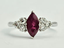 Load image into Gallery viewer, 0936: Vintage: Platinum Marquise Cut Rich Red Ruby Diamonds Trefoil Set Ring-Very Special
