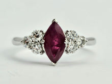 Load image into Gallery viewer, 0936: Vintage: Platinum Marquise Cut Rich Red Ruby Diamonds Trefoil Set Ring-Very Special
