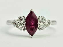 Load image into Gallery viewer, 0936: Vintage: Platinum Marquise Cut Rich Red Ruby Diamonds Trefoil Set Ring-Very Special
