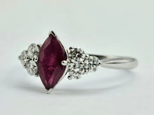 Load image into Gallery viewer, 0936: Vintage: Platinum Marquise Cut Rich Red Ruby Diamonds Trefoil Set Ring-Very Special
