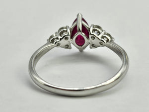 0936: Vintage: Platinum Marquise Cut Rich Red Ruby Diamonds Trefoil Set Ring-Very Special