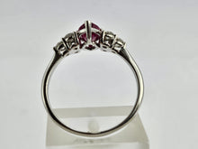 Load image into Gallery viewer, 0936: Vintage: Platinum Marquise Cut Rich Red Ruby Diamonds Trefoil Set Ring-Very Special
