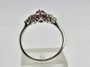 0936: Vintage: Platinum Marquise Cut Rich Red Ruby Diamonds Trefoil Set Ring-Very Special