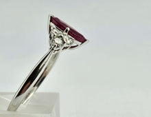 Load image into Gallery viewer, 0936: Vintage: Platinum Marquise Cut Rich Red Ruby Diamonds Trefoil Set Ring-Very Special
