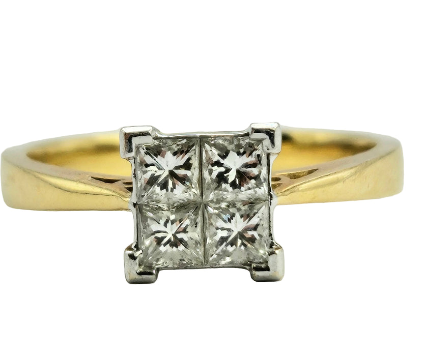 6320  Vintage: 18ct Gold Princess cut Diamonds (0.6ct) Geometric Set Ring