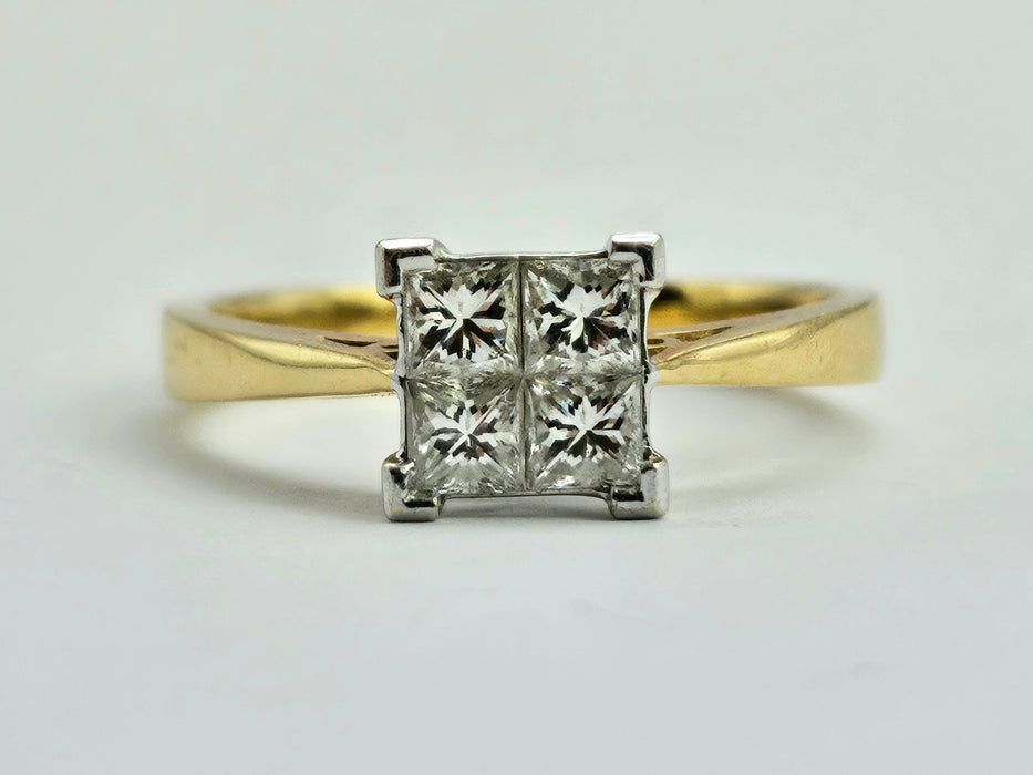 6320  Vintage: 18ct Gold Princess cut Diamonds (0.6ct) Geometric Set Ring