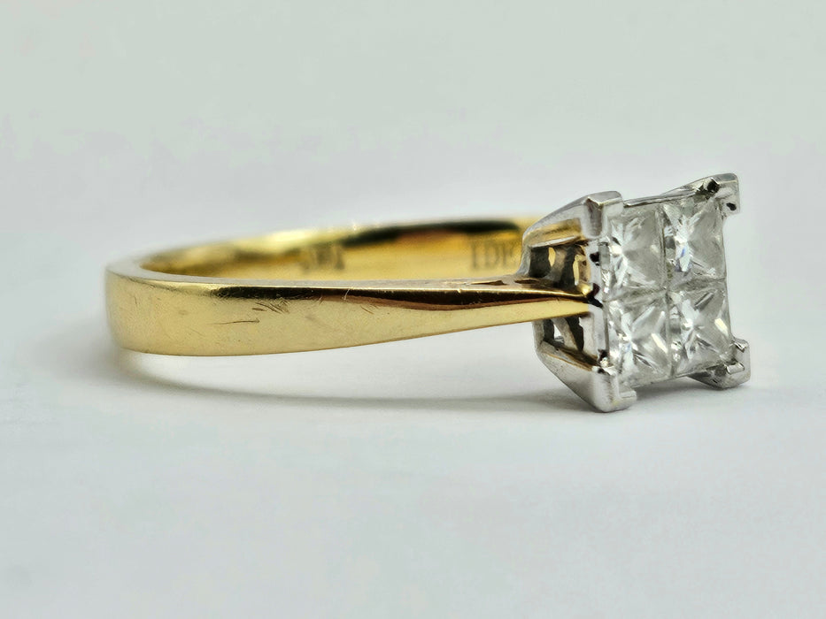 6320  Vintage: 18ct Gold Princess cut Diamonds (0.6ct) Geometric Set Ring
