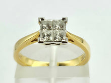 Load image into Gallery viewer, 0937: Vintage: 18ct Gold Princess cut Diamonds (0.6ct)&nbsp; Geometric Set Ring
