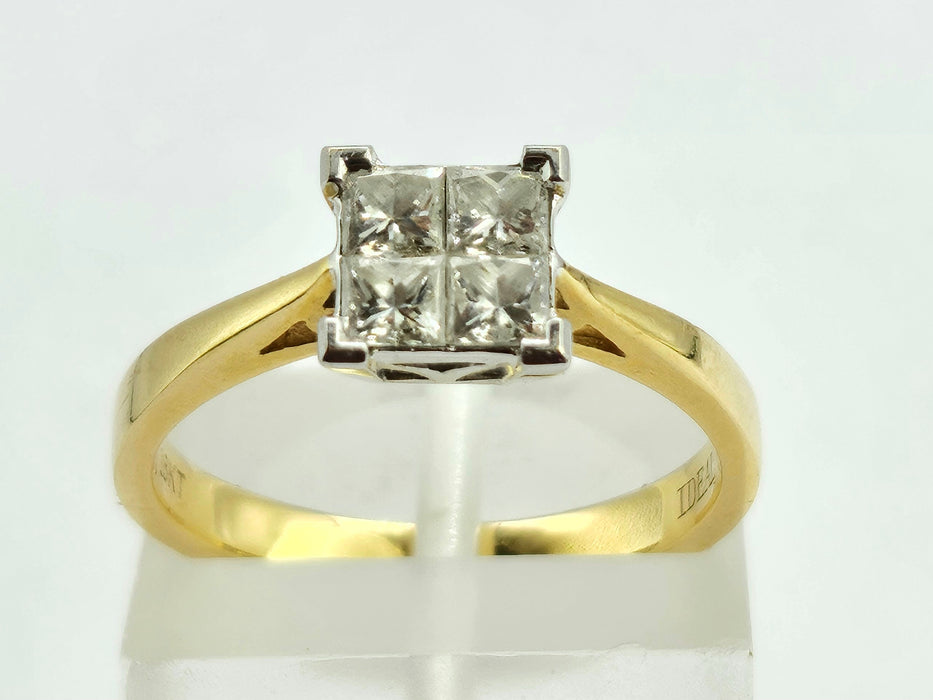 6320  Vintage: 18ct Gold Princess cut Diamonds (0.6ct) Geometric Set Ring