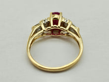 Load image into Gallery viewer, 0795: Vintage: 14ct Gold Rubies Baguette Diamonds Dress Ring- lovely symmetry
