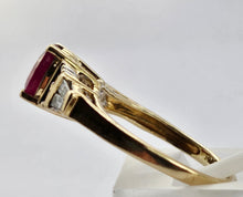 Load image into Gallery viewer, 0795: Vintage: 14ct Gold Rubies Baguette Diamonds Dress Ring- lovely symmetry
