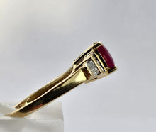 Load image into Gallery viewer, 0795: Vintage: 14ct Gold Rubies Baguette Diamonds Dress Ring- lovely symmetry
