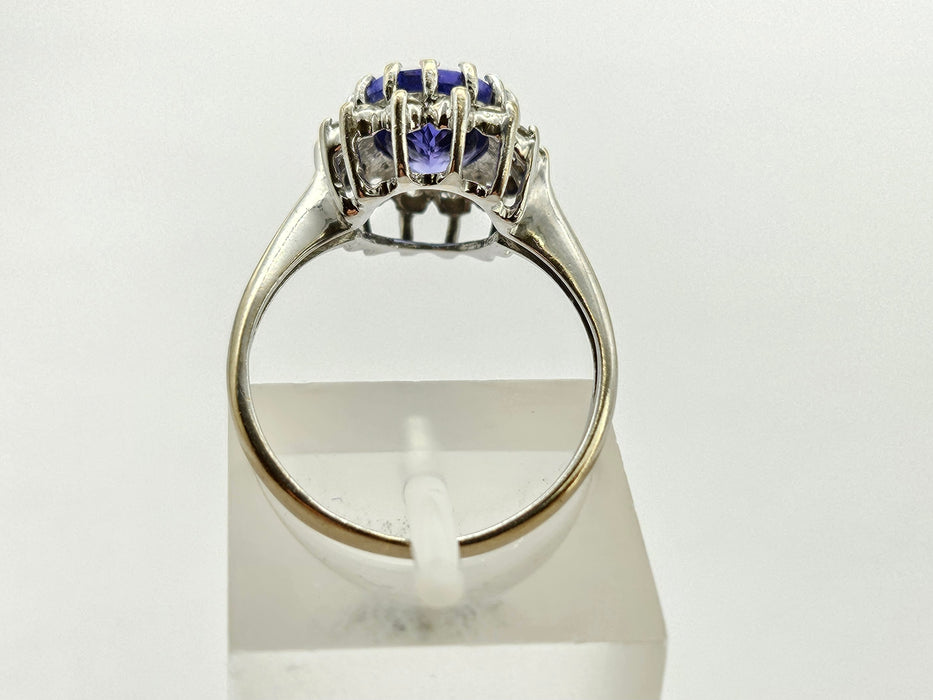 6500 Vintage: 18ct White Gold 2.06ct Tanzanite & Diamond Halo Cluster Ring