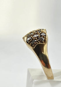 0827: Vintage: 9ct Gold 17 Champagne Diamonds Geometric Cluster Ring- Lush