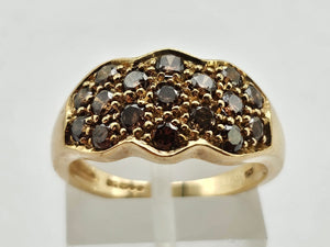 0827: Vintage: 9ct Gold 17 Champagne Diamonds Geometric Cluster Ring- Lush