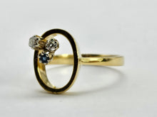 Load image into Gallery viewer, 0568: Vintage/Antique 18ct Gold Sapphire Diamonds Abstract Ring
