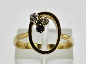 0568: Vintage/Antique 18ct Gold Sapphire Diamonds Abstract Ring