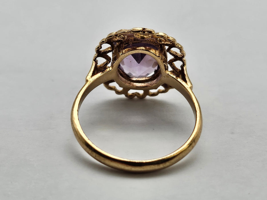Vintage: Rare: 9ct Gold Lilac Amethyst Heart Set Ring — From 1959
