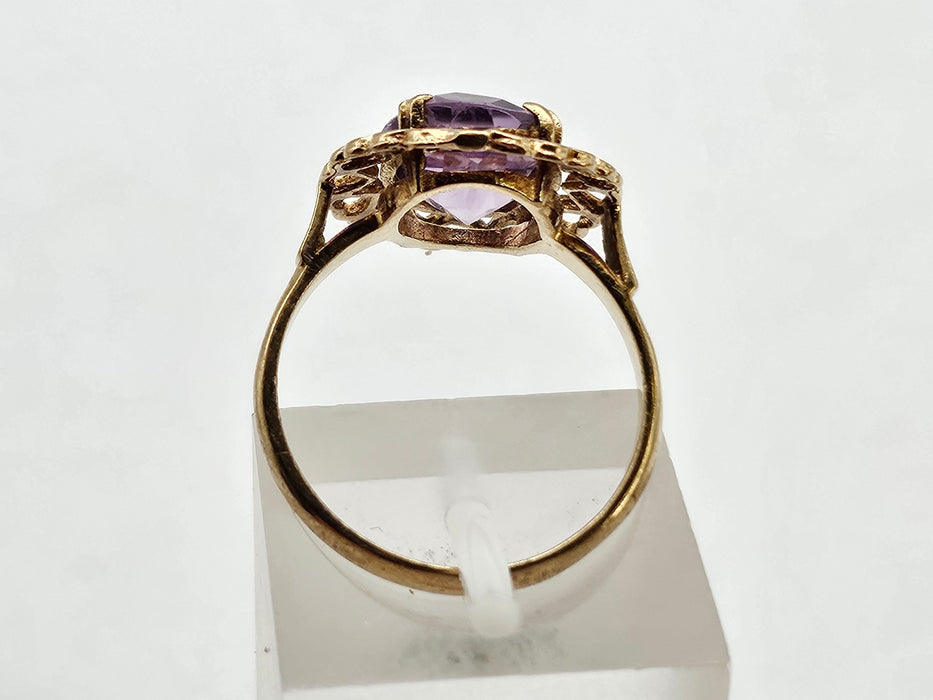 Vintage: Rare: 9ct Gold Lilac Amethyst Heart Set Ring — From 1959