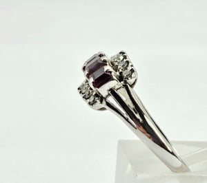 0815: Vintage: 18ct White Gold Rubies Diamonds Tiered Cluster Ring