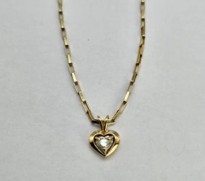 0819: Vintage; 9ct Gold Necklace (38cm) Heart-Cut Diamond Pendant - petite and sparkling