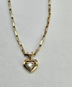 0819: Vintage; 9ct Gold Necklace (38cm) Heart-Cut Diamond Pendant - petite and sparkling