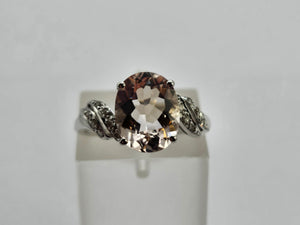 0887:Vintage: 9ct White Gold Pink Morganite 14 Diamonds Cocktail Ring- eye candy