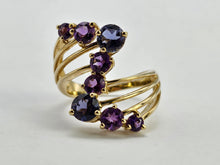 Load image into Gallery viewer, 0888: Vintage: 9ct Gold Blue Iolites Purple Amethyst &quot;spray&quot; ring- beautifully paired
