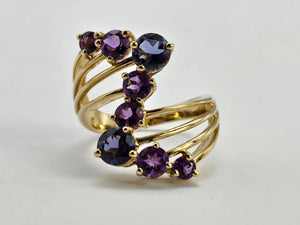 0888: Vintage: 9ct Gold Blue Iolites Purple Amethyst "spray" ring- beautifully paired