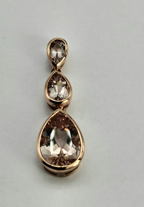 Vintage: 9ct Rose Gold Pear-Cut Morganite Drop Pendant