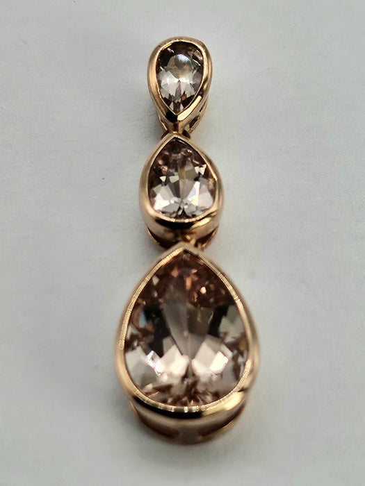 0901: Vintage: Gorgeous 9ct Rose Gold Pink Pear-Cut Morganites Pendant