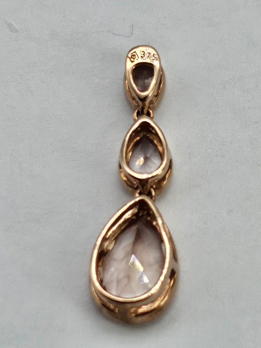 0901: Vintage: Gorgeous 9ct Rose Gold Pink Pear-Cut Morganites Pendant
