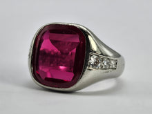 Load image into Gallery viewer, 9048: Vintage &amp; Old: Substantial Platinum Ruby (5ct) Diamonds Signet Ring- a proper statement piece
