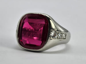 9048: Vintage & Old: Substantial Platinum Ruby (5ct) Diamonds Signet Ring- a proper statement piece