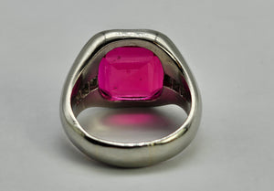 9048: Vintage & Old: Substantial Platinum Ruby (5ct) Diamonds Signet Ring- a proper statement piece