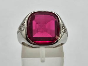 9048: Vintage & Old: Substantial Platinum Ruby (5ct) Diamonds Signet Ring- a proper statement piece