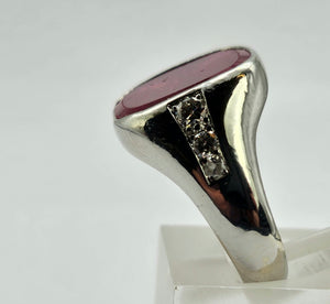 9048: Vintage & Old: Substantial Platinum Ruby (5ct) Diamonds Signet Ring- a proper statement piece