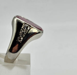 9048: Vintage & Old: Substantial Platinum Ruby (5ct) Diamonds Signet Ring- a proper statement piece