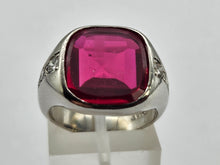 Load image into Gallery viewer, 9048: Vintage &amp; Old: Substantial Platinum Ruby (5ct) Diamonds Signet Ring- a proper statement piece
