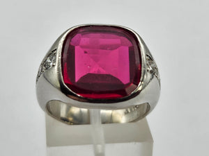 9048: Vintage & Old: Substantial Platinum Ruby (5ct) Diamonds Signet Ring- a proper statement piece