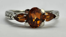 Load image into Gallery viewer, 0252: Vintage: 9ct Gold Fiery Orange Citrines Trilogy Ring- crisp, clean eye candy
