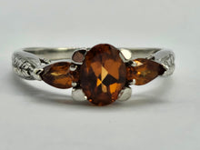 Load image into Gallery viewer, 0252: Vintage: 9ct Gold Fiery Orange Citrines Trilogy Ring- crisp, clean eye candy
