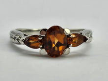 Load image into Gallery viewer, 0252: Vintage: 9ct Gold Fiery Orange Citrines Trilogy Ring- crisp, clean eye candy
