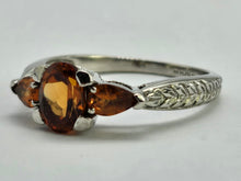 Load image into Gallery viewer, 0252: Vintage: 9ct Gold Fiery Orange Citrines Trilogy Ring- crisp, clean eye candy
