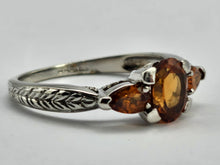 Load image into Gallery viewer, 0252: Vintage: 9ct Gold Fiery Orange Citrines Trilogy Ring- crisp, clean eye candy
