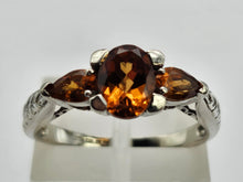 Load image into Gallery viewer, 0252: Vintage: 9ct Gold Fiery Orange Citrines Trilogy Ring- crisp, clean eye candy
